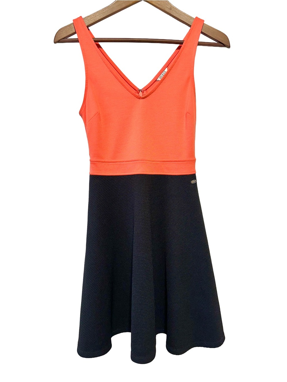 GUESS Peachy Coral Black Fit Flare Mini Dress Sporty Flirty Athleisure XS